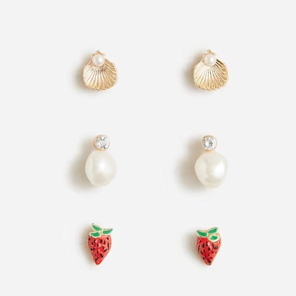 J crew Girls' fruit and pearl earrings pack